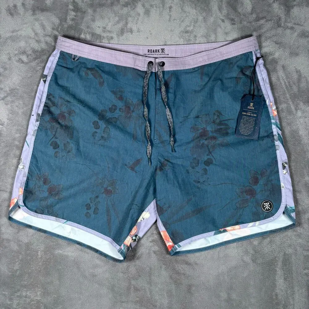 Roark Bauhinia Chiller Scallop Boardshorts Men’s Size 38 Indigo Floral NWT